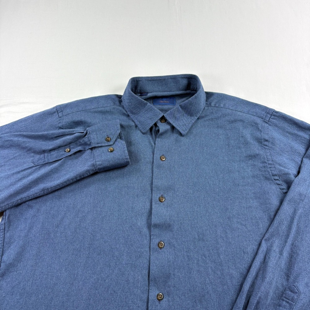 David Donahue Shirt Mens XL Blue Button Up Long Sleeve Cotton Stretch